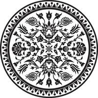 Vector black monochrome round turkish ornament. Ottoman circle, ring, frame