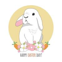 contento Pascua de Resurrección día con Pascua de Resurrección Conejo con primavera flores guirnalda dibujos animados personaje vector