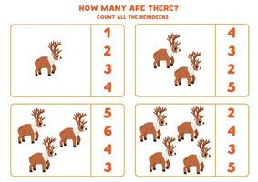 Count all cute cartoon reindeer and circle the correct answers. vector