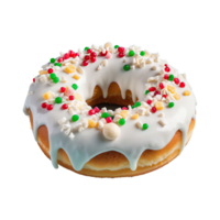 AI generated Christmas Frosting White Chocolate Donut isolated on transparent background png