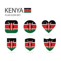 Kenya 3d flag icons of 6 shapes all isolated on white background. vector