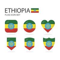 Ethiopia 3d flag icons of 6 shapes all isolated on white background. vector