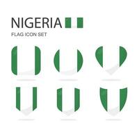 Nigeria 3d flag icons of 6 shapes all isolated on white background. vector