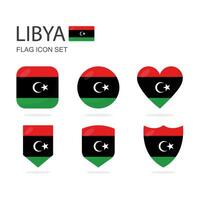 Libya 3d flag icons of 6 shapes all isolated on white background. vector