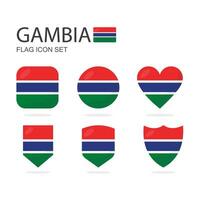 Gambia 3d flag icons of 6 shapes all isolated on white background. vector