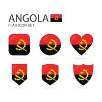 Angola 3d flag icons of 6 shapes all isolated on white background. vector