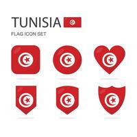 Tunisia 3d flag icons of 6 shapes all isolated on white background. vector