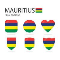 Mauritius 3d flag icons of 6 shapes all isolated on white background. vector