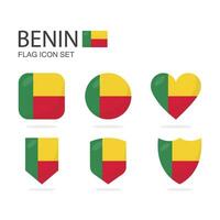 Benin 3d flag icons of 6 shapes all isolated on white background. vector