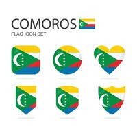 Comoros 3d flag icons of 6 shapes all isolated on white background. vector