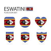 Eswatini 3d flag icons of 6 shapes all isolated on white background. vector