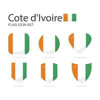 Cote d Ivoire 3d flag icons of 6 shapes all isolated on white background. vector