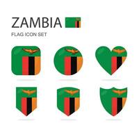 Zambia 3d flag icons of 6 shapes all isolated on white background. vector