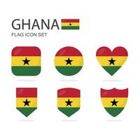 Ghana 3d flag icons of 6 shapes all isolated on white background. vector