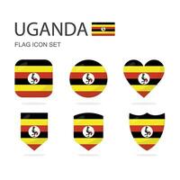 Uganda 3d flag icons of 6 shapes all isolated on white background. vector