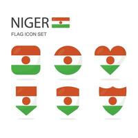 Niger 3d flag icons of 6 shapes all isolated on white background. vector