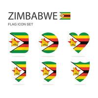 Zimbabwe 3d flag icons of 6 shapes all isolated on white background. vector