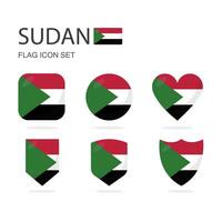 Sudan 3d flag icons of 6 shapes all isolated on white background. vector