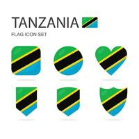 Tanzania 3d flag icons of 6 shapes all isolated on white background. vector