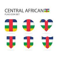 Central African 3d flag icons of 6 shapes all isolated on white background. vector