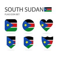 South Sudan 3d flag icons of 6 shapes all isolated on white background. vector