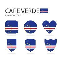 Cape Verde 3d flag icons of 6 shapes all isolated on white background. vector