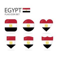 Egypt 3d flag icons of 6 shapes all isolated on white background. vector