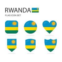 Rwanda 3d flag icons of 6 shapes all isolated on white background. vector