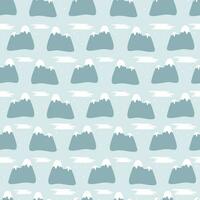 Seamless pattern with snowy weather mountains. Randomly placed mountains with snowy peak. vector