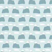 Seamless pattern with snowy weather mountains. Randomly placed mountains with snowy peak. vector