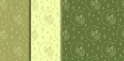 Seamless pattern with healing crystal set. Aesthetic esoteric and crescent moon neutral artwork vector
