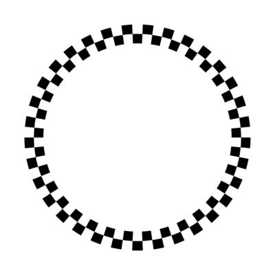 Circle checkers frame. Round pattern border black and white. Ornament for photo, winner and racing. Vector isolated element on white background.