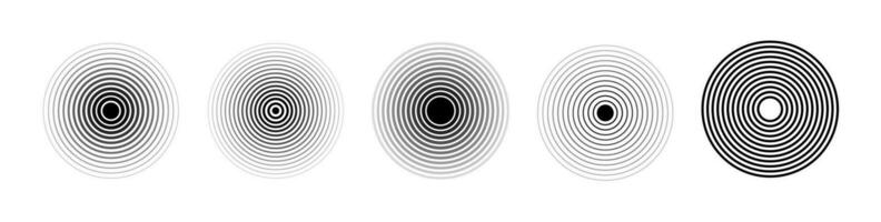 Sound ripple of a circular wave pack. Radio signal or splash of water. Isolated set of vector elements on white background.