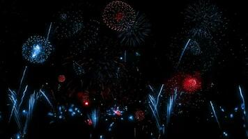 feux d'artifice Festival dans le ciel afficher à nuit, 4e de juillet Nouveau années veille, chinois Nouveau année fête fête video