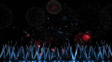fuegos artificiales festival en el cielo monitor a noche, independencia día video