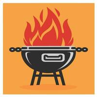 barbecue grill with fire on orange background vector