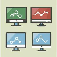 set of monitor flat design icons of web analytics vector