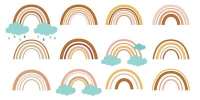 Cute colorful rainbows vector set in boho style. Childish flat illustrations collection.