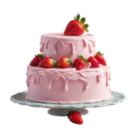 AI generated Frosted Strawberry Cake isolated on transparent background png