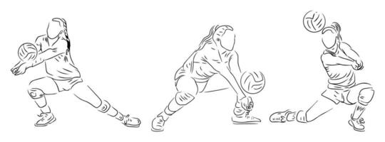 voleyball player holding a ball line art iustration vector