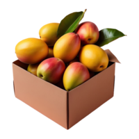 AI generated Cardboard Box of Mangos isolated on transparent background png