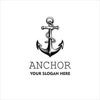 Marine retro element for logo with anchor, Nautical ship anchor isolated white background Vector illustration for marine design