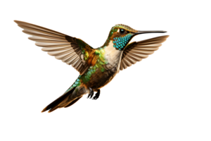 ai généré magnifique colibri dans vol sur transparent Contexte png