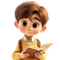 AI generated Boy Student Reading a Book png