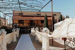 wedding decor, decorative courtyard of brides. autumn wedding photo