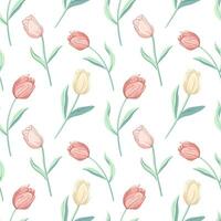 Vector seamless pattern with tulips. Spring background. Romantic flower pattern hand drawn.