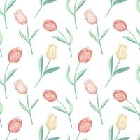 Vector seamless pattern with tulips. Spring background. Romantic flower pattern hand drawn.