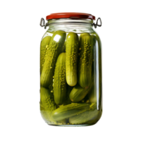 AI generated Preserved Green Pickles in Transparent Glass Jar png