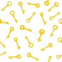 Seamless pattern with yellow golden keys. Cartoon style. Vector illustration for any design.