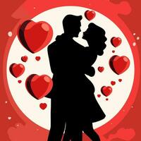 Valentines day greeting card, cute poster. Vector illustration of a black silhouette couple in love. Flyer, invitation, poster, brochure, banner.